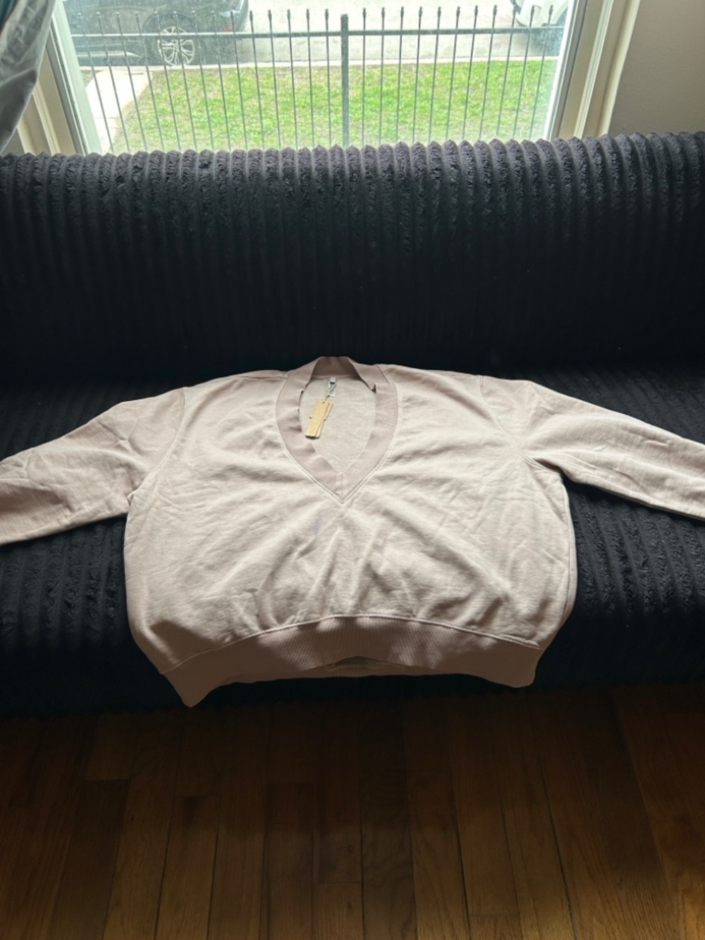 Skims Boyfriend Fleece V Neck Pullover • NWT • Never Worn •Light Fawn (Pink) • S
